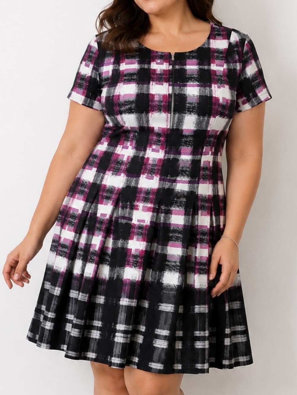 NWT Vince Camuto Plaid Fit & Flare Dress – Size 14 – Black/Pink/White